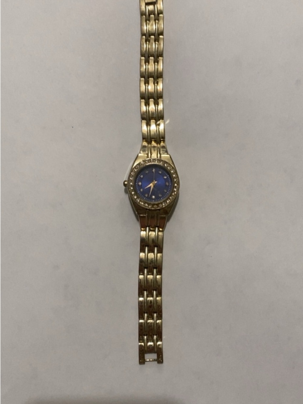 Gold-Tone Women’s Watch with Blue Dial and Crystal Accent